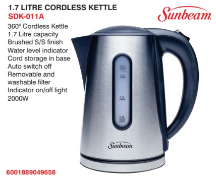Sunbeam 1.7 Litre cordless kettle SDK-011