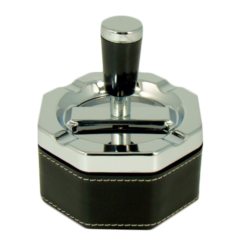 Spinning Ashtray - Black PVC Octagonal (Ash076)