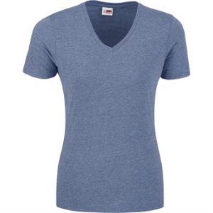 US Basic Michigan Melange V-Neck T-Shirt - Ladies - blue (BAS-9003)