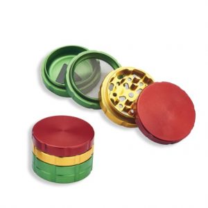 Tobacco Grinder - 4 Piece Aluminium - Rasta (assorted) (TBGR033)