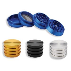 Tobacco Grinder - 4 Piece Aluminium 63mm Ridged (assorted) (TBGR028)