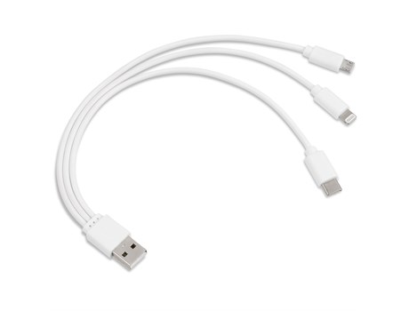 Hat-Trick 3-In-1 Charging Cable - white (Tech-5219)