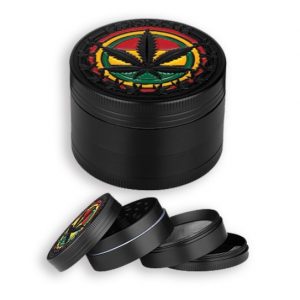 Tobacco Grinder - 4 Part Black Leaf 50mm (TBGR042)