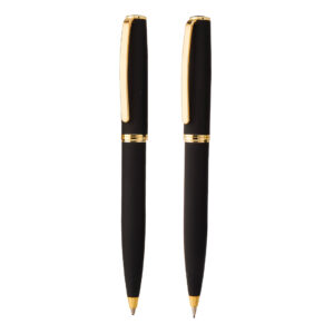 Renzo Metal Ballpen and Pencil Set - black and gold (W-B1717)