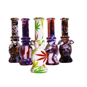 Glass Water Bong - Small Graffiti Prints Round 15.5cm (Bong071)