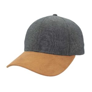 Chambray/Suede 6 Panel Cap - charcaol/tan (F21600)
