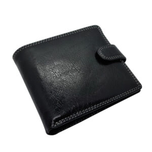 Wallet with Coin Purse and Tab Closure - Vitello Leather - black/stitch (6618)
