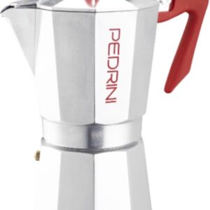 Pedrini Coffee Maker: Polished Aluminium 12 Cups - Red (9086-0)
