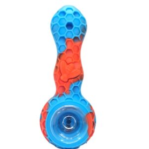 Rasta Pipe: Silicone with Glass Bowl (Assorted) - Honeycomb Design, 11cm (Pipe8561)