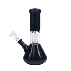 Glass Bong - Black and Clear with Ice Catcher and Percolator, 22cm (BONG089)
