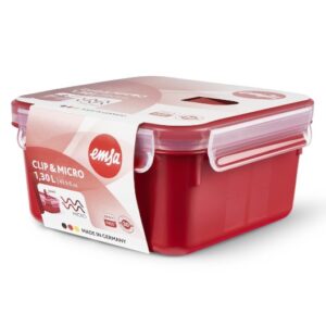 Emsa Clip and Micro Square Lunch Box with Practical Microwave Valve, 1.3Lt (N1060400)